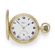 Waltham. An 18K gold keyless wind full hunter pocket watch Birmingham Hallmark for 1919