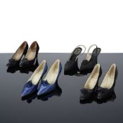 Souliers Christian Dior, circa 1960. Quatre paires de souliers, petits talons. Souliers Christia...