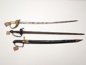 Three Swords, One French Hanger, One French Infantry Officer's Short Sword, One German Naval Officer