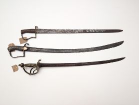 Three Georgian Swords, One Light Cavalry Sabre, One Hanger, One 1751 Pattern Infantry Officer's Hang