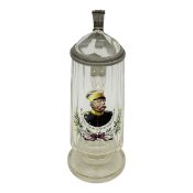 Bismarck-Bierkrug mit historischem Spruch, Glas mit Zinndeckel