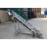 GROUP LOT : S/Steel framed elevator cleated conveyor, 2.1m (l) x 0.3m (w)