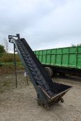 Herbet Swan Neck Soil Metal grey elevator conveyor, approx 5m (l) x 0.5m (w).