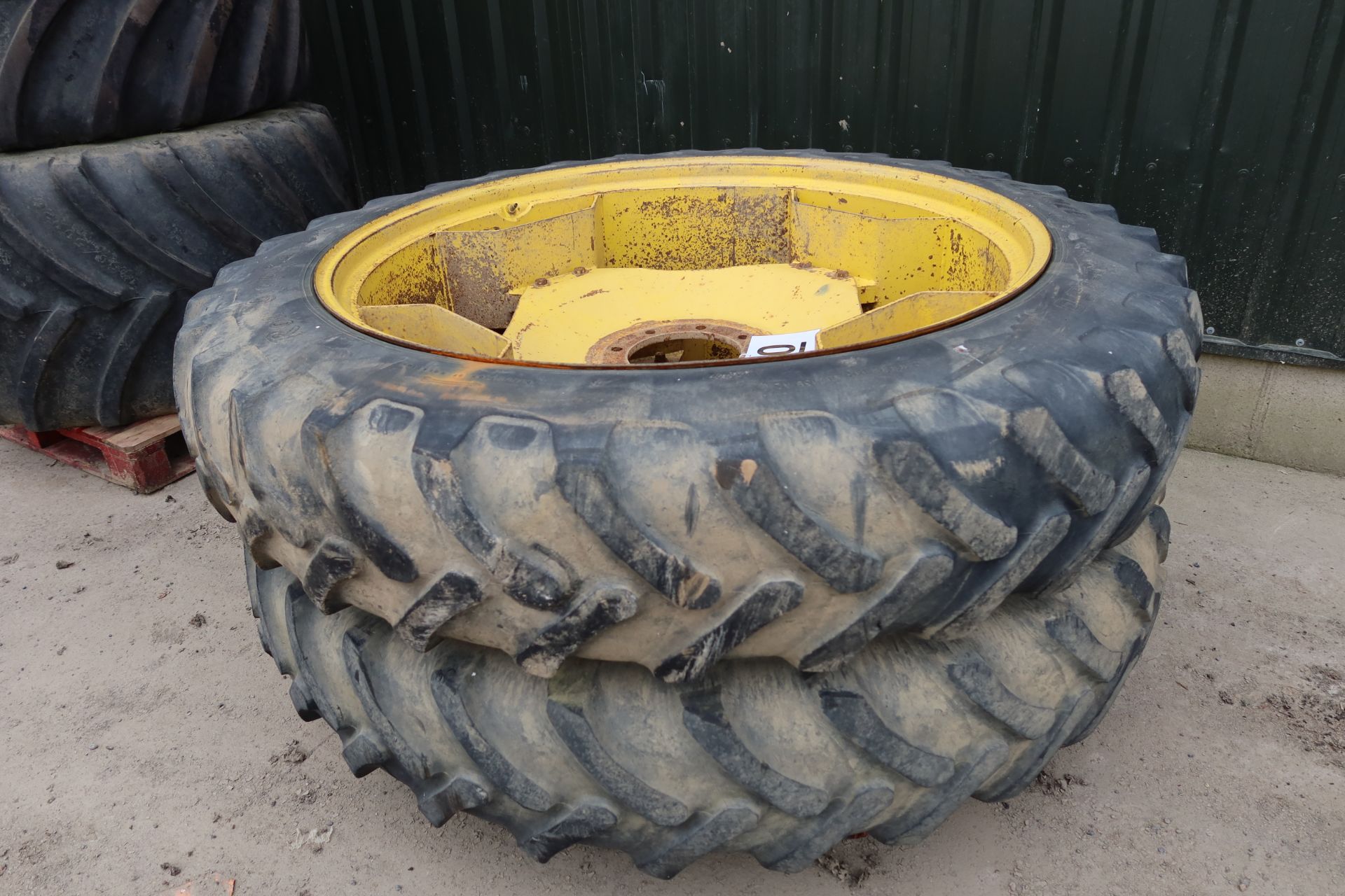Set of two row crop wheels and tyres, 13.6 / R48, eight stud. Off 6620 JD
