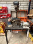 3ft x 3ft Metal Bench with Draper 16mm Pedestal Drill, Draper Belt Sander with Disc Sander, 2 x