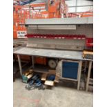 6ft Workbench with overshelf inc Light, Plugs, Lurve Panelling with Lin Bins.