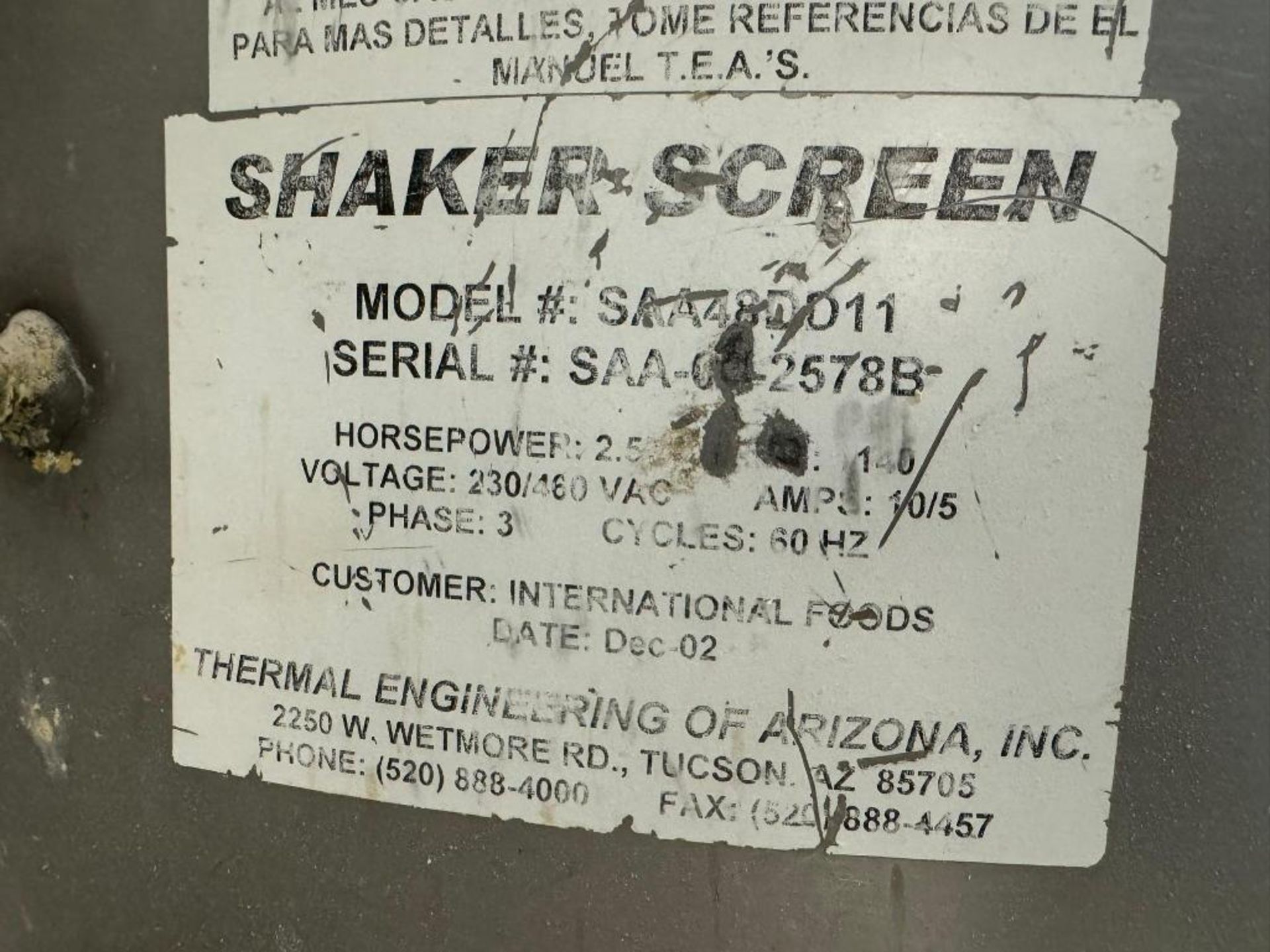Thermal Engineering Approximate 48" Diameter Stainless Steel Single Deck Vibratory Screener, Model S - Image 5 of 8