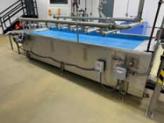 Stainless Steel Cooling Table. With plastic belt conveyor, approximate 48" wide x 138" long, gearmot
