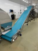 Wrabacon Inclined Portable Rubber Belt Conveyor, Approximate 24" Wide x 225" Long. With stainless st