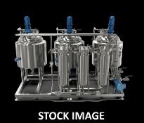 Deutsche Process Stainless Steel Winterization Skid. Consisting of (3) mixing tanks, (1) buffer tank