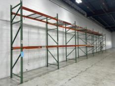 Lot: (7) sections 42" deep pallet racking x (8) 144" tall uprights x (28) 96" cross beams with grati