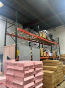 Lot: (3) sections 50" deep pallet racking x (4) 180" tall uprights x (12) 96" cross beams with grati