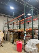 Lot: (3) sections 50" deep pallet racking x (4) 180" tall uprights x (12) 96" cross beams with grati