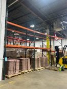 Lot: (3) sections 50" deep pallet racking x(4) 180" tall uprights x (12) 96" cross beams with gratin