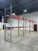 Lot: (4) sections 42" deep pallet racking x (5) 144" tall uprights x (16) 96" cross beams with grati