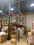 Lot: (3) sections 50" deep pallet racking x (4) 180" tall uprights x (20) 96" cross beams with grati