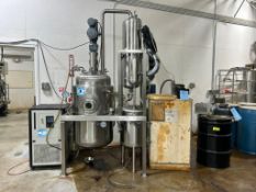 Stainless Steel Solvent Recovery Skid. With agitated jacketed tank, (2) condensers, holding tank, Ka