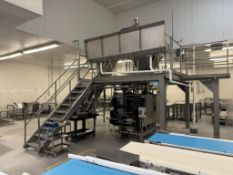 Stainless Steel Mezzanine. Approximate 138" x 138" x 84" tall. With stairs, railing & hose rinse off