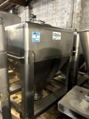 Stainless Steel Hopper on Wheels, Approximate 42" Wide x 48" Long x 17-1/2" Straight Side. Mounted o