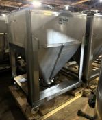 Stainless Steel Hopper on Wheels, Approximate 42" Wide x 48" Long x 17-1/2" Straight Side. Mounted o