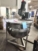 Stainless Steel Jacketed Kettle, Approximate 150 Gallon. With Lightnin model XJ-174 agitator with bl