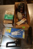 Miscellaneous hardware including staples, stapling pliers, wire strippers, and miscellaneous termina