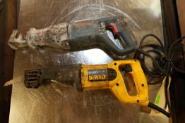 Pair of reciprocating saws, one Dewalt model DW303M, no plug, and one Bosch model R55