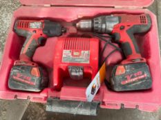Milwaukee 18V Drill, Impact, Charger, (2) Batteries