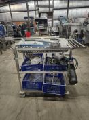 Vemag Parts Cart, stainless steel, (3) shelves with assorted Vemag parts, on wheels, overall