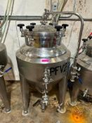 DESCRIPTION THIS 60 GALLON PILOT FERMENTATION VESSEL. STAINLESS STEEL CONSTRUCTION WITH CONICAL BOTT