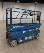DESCRIPTION ELECTRIC SCISSOR LIFT WITH EXTENDING PLATFORM, FOLD-DOWN GUARDRAILS, NON-MARKING TIRES,