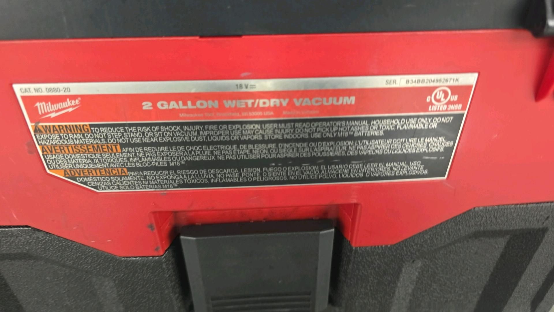 Milwaukee M18 2gal Wet/Dry Vac - Image 4 of 4