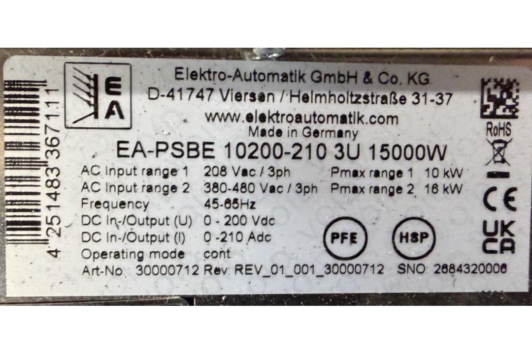 Lot of (2) Elektro-Automatik #EA-PSBE 10200-210 3U 15,000W Power Supply - Image 6 of 7