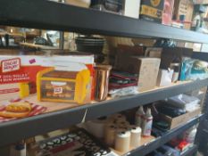 Shelf Lot of Various Products Hotdog Roller. Cat Fountain