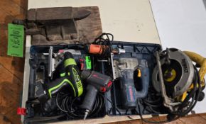(2) BOSCH JIGSAWS; (1) DEWALT 7 1/4" CIRCULAR SAW; (1) IR IMPACT; (1) TECH SOUTH POWER POINT