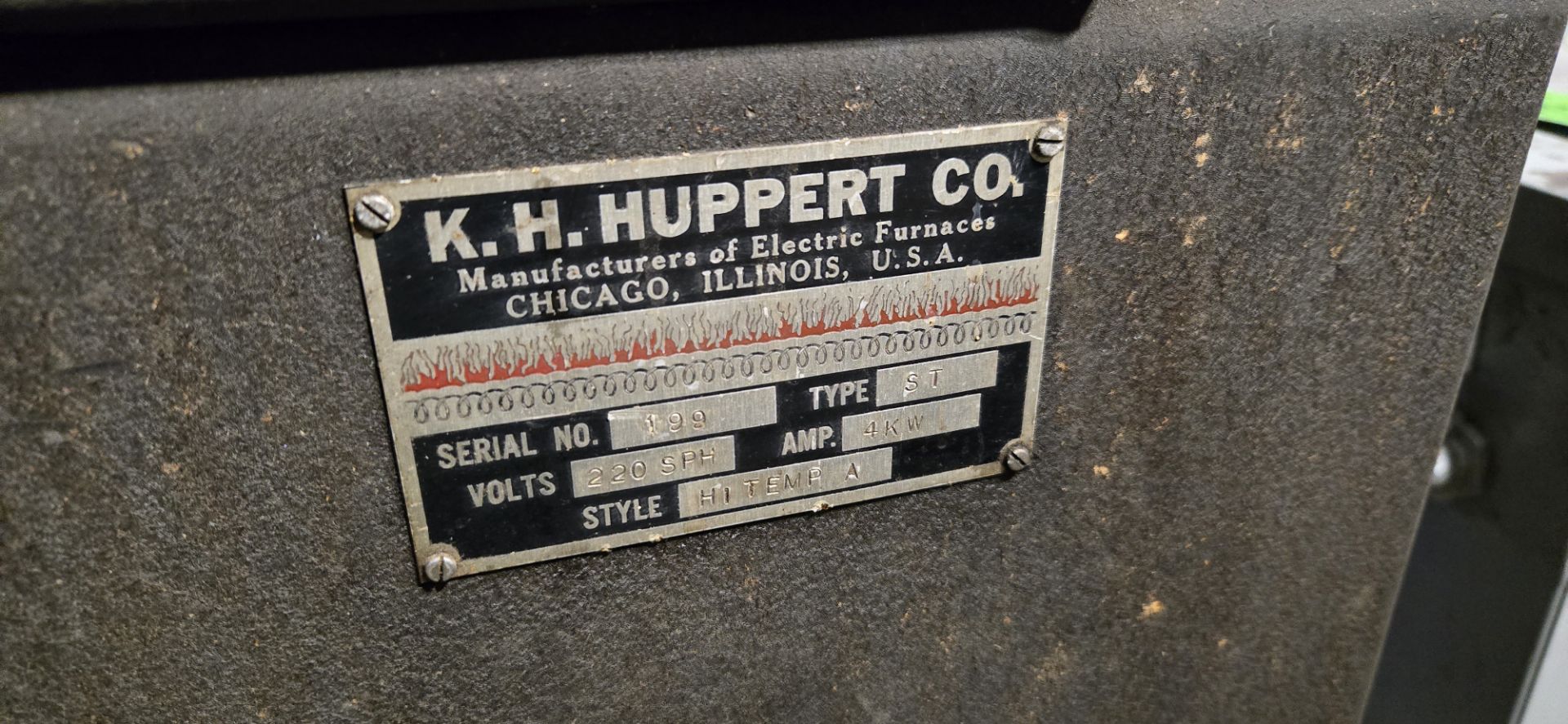 KH HUPPERT CO ELECTRIC FURNACE TYPE: ST STYLE: HI TEMP A SERIAL # 199; 220 V/4 KW AMPS (BLDG 2 - Image 2 of 4