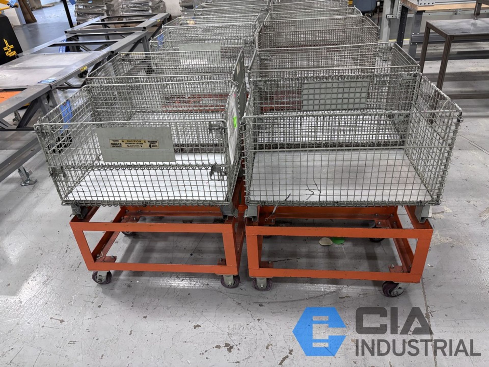 WIRE BASKETS, COLLAPSABLE, WITH MOBILE CARTS 18" X 30" X 16" BINS ...