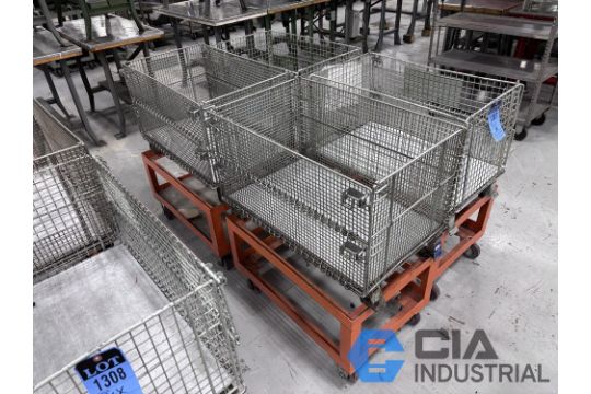 WIRE BASKETS, COLLAPSABLE, WITH MOBILE CARTS 18" X 30" X 16" BINS ...