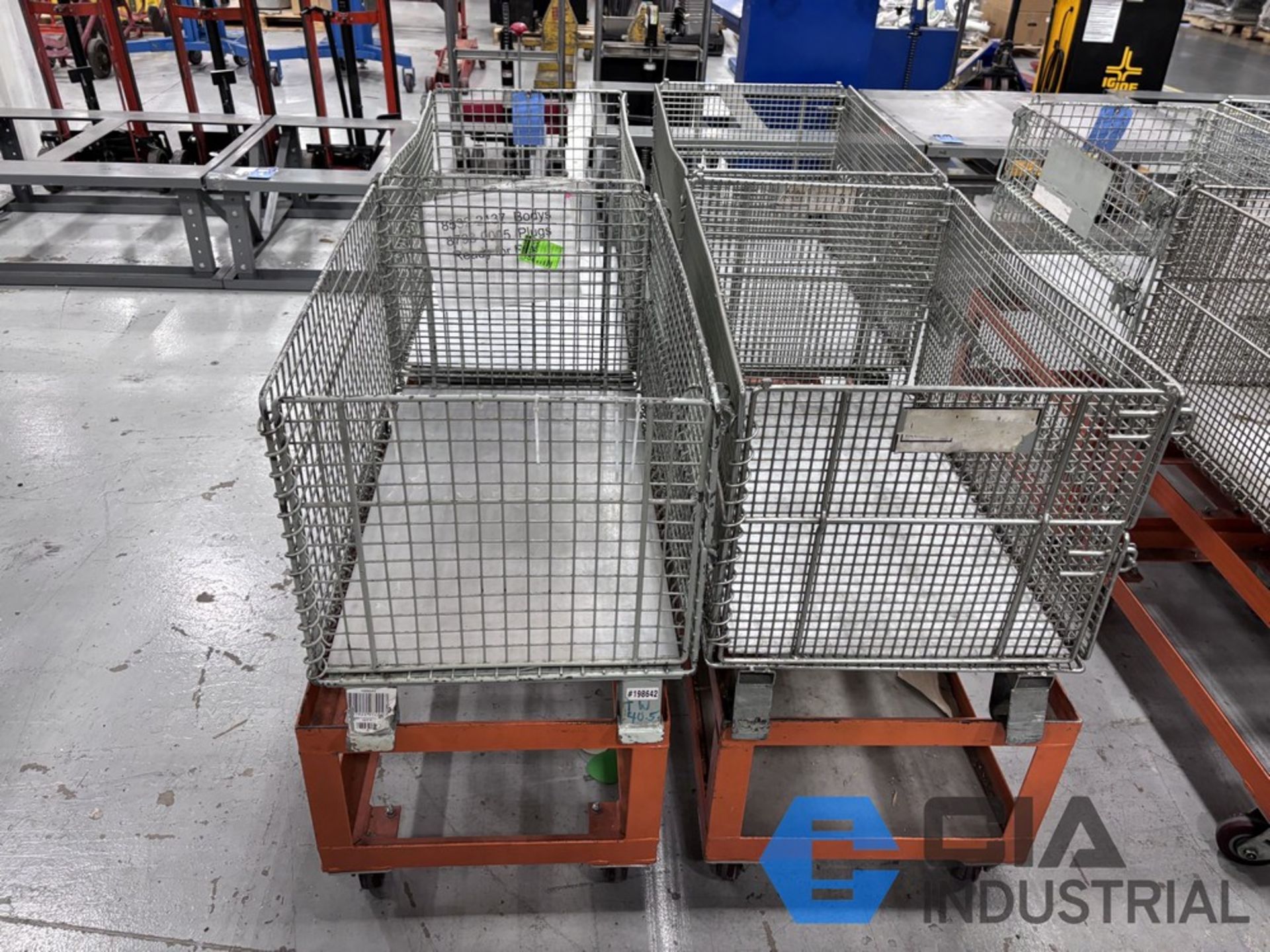 WIRE BASKETS, COLLAPSABLE, WITH MOBILE CARTS 18" X 30" X 16" BINS ...