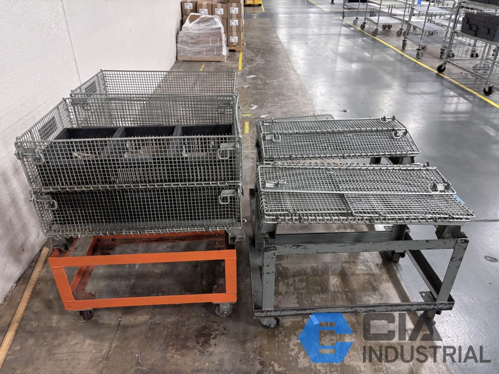WIRE BASKETS, COLLAPSABLE, WITH MOBILE CARTS 18" X 30" X 16" BINS ...