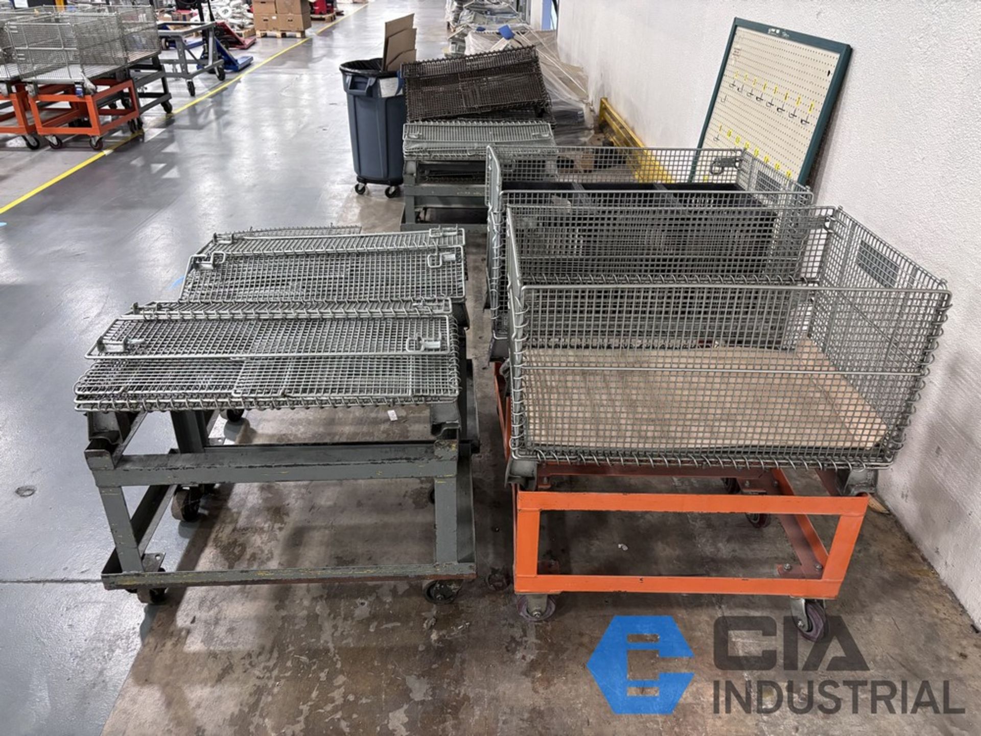 WIRE BASKETS, COLLAPSABLE, WITH MOBILE CARTS 18" X 30" X 16" BINS ...