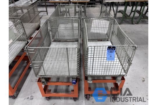 WIRE BASKETS, COLLAPSABLE, WITH MOBILE CARTS 18" X 30" X 16" BINS ...