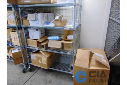 RELIUS ROLLING RACK, TO INCLUDE FADAL BOARDS, BOUFFANTS, BOOTIES, UV ...
