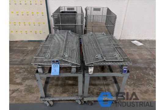 WIRE BASKETS, COLLAPSABLE, WITH MOBILE CARTS 18" X 30" X 16" BINS ...