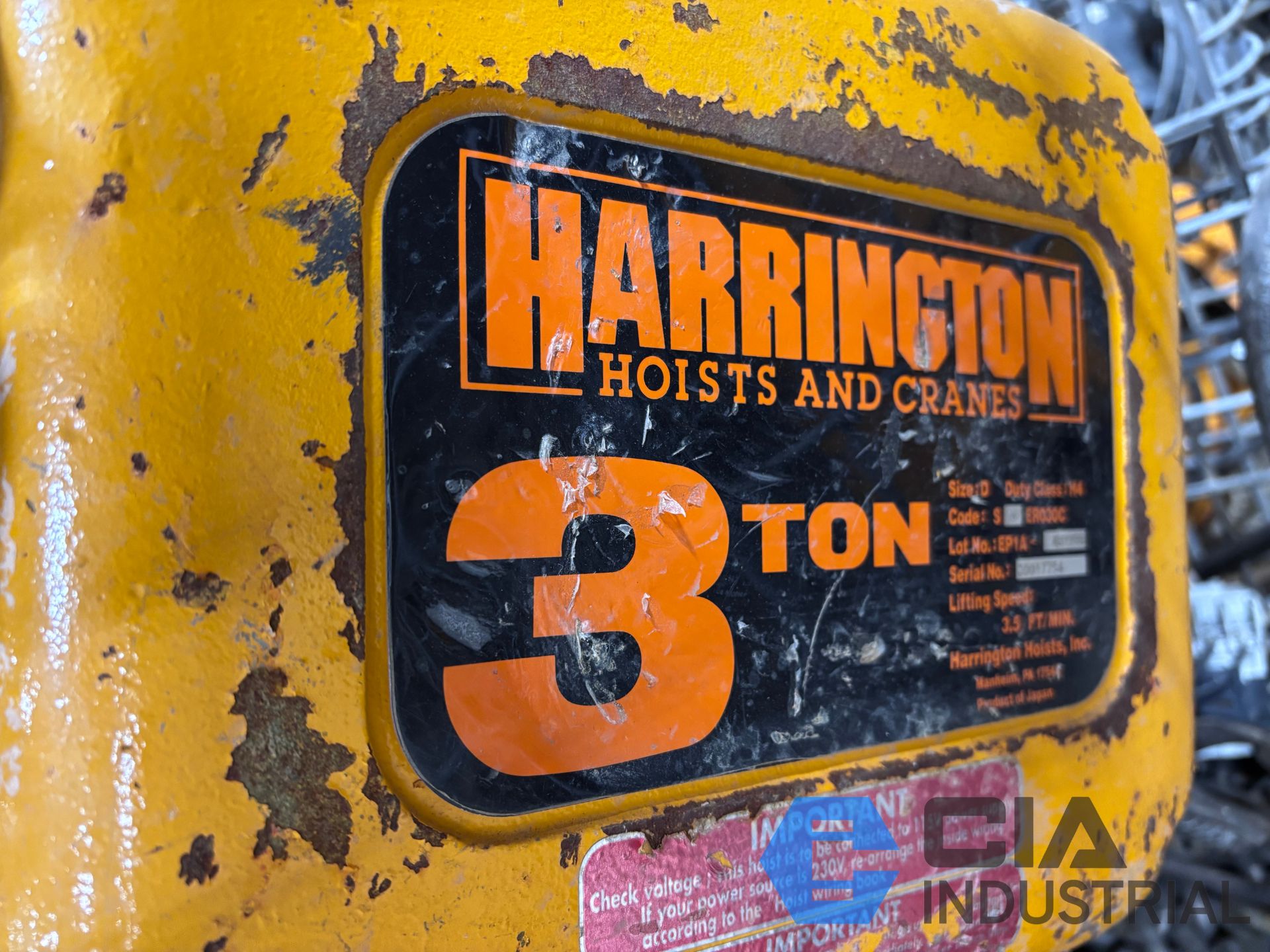 3 TON HARRINGTON TROLLEY TYPE ELECTRIC CHAIN HOISTS