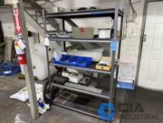 (LOT) MISCELLANEOUS EDM SUPPLIES WITH UTILITY SHELVING