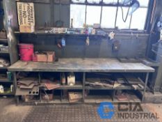 HEAVY DUTY STEL BENCH AND SHELVING WITH CONTENTS