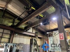 15 TON X 22' APPROX. SPAN DOUBLE GIRDER BRIDGE CRANE WITH 15 TON ELECTRIC CABLE HOIST AND 5 TON SHAW