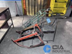 (LOT) (2) 55 GALLON DRUM DOLLIES AND 2-STEP STOOLS