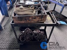 METAL CART WITH MISCELLANEOUS LENGTH LIFTING STRAPS AND LIFTING CHAINS